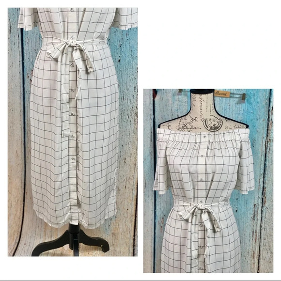 CHARLES HENRY NWT Ivory Checked Shirtdress - Picture 7 of 16